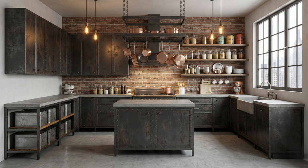 Compact yet efficient U-shaped kitchen layout with smart storage.