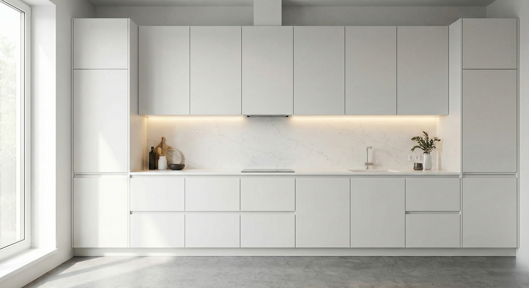 Straight kitchen in a small apartment with efficient use of space.