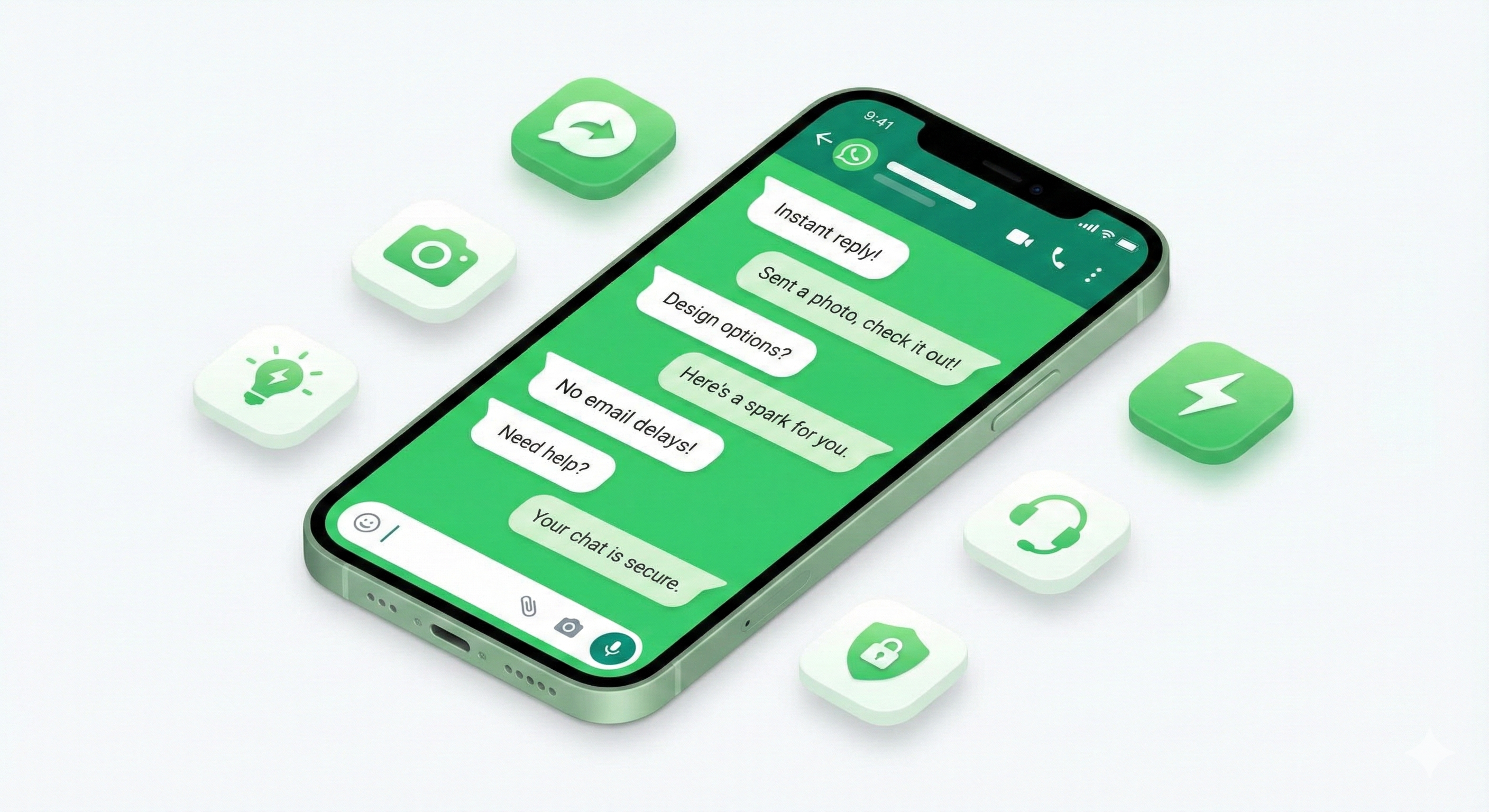 A phone showing a WhatsApp conversation about kitchen design.